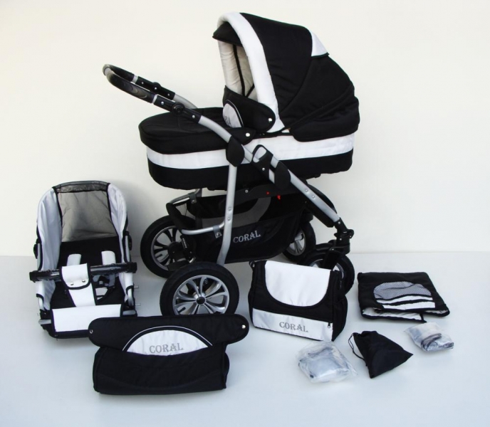 Carucior 2 in 1 Kerttu Coral C22 negru cu alb 1 Carucior 2 in 1 Kerttu Coral C22 negru cu alb