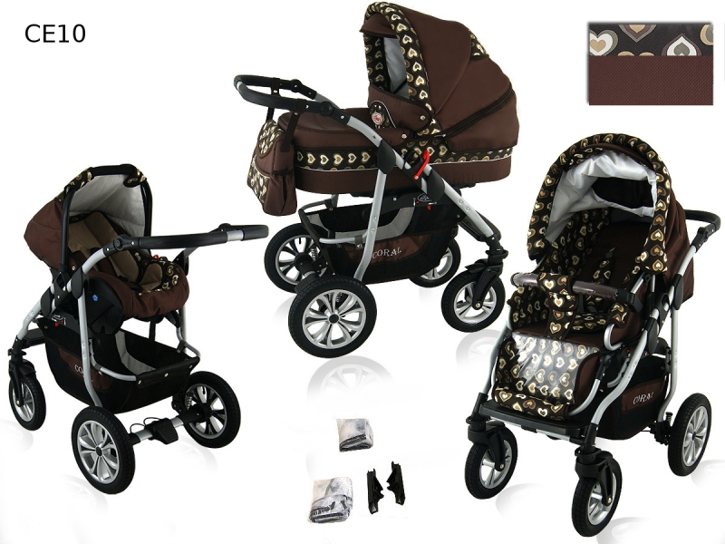 Carucior 2 in 1 Kerttu Coral CE10 maro cu inimioare 1 Carucior 2 in 1 Kerttu Coral CE10 maro cu inimioare
