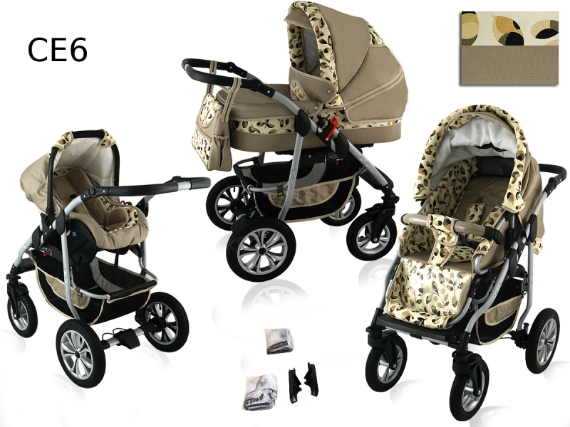 Carucior 2 in 1 Kerttu Coral CE6 cappuccino cu frunze 1 Carucior 2 in 1 Kerttu Coral CE6 cappuccino cu frunze