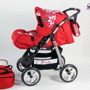 Carucior 2 in 1 Kerttu VIP 54 rosu cu flori albe