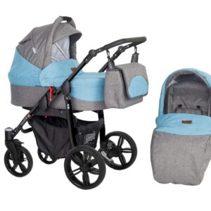 Carucior 2 in 1 Kunert Silver Black frame AlbastruGri