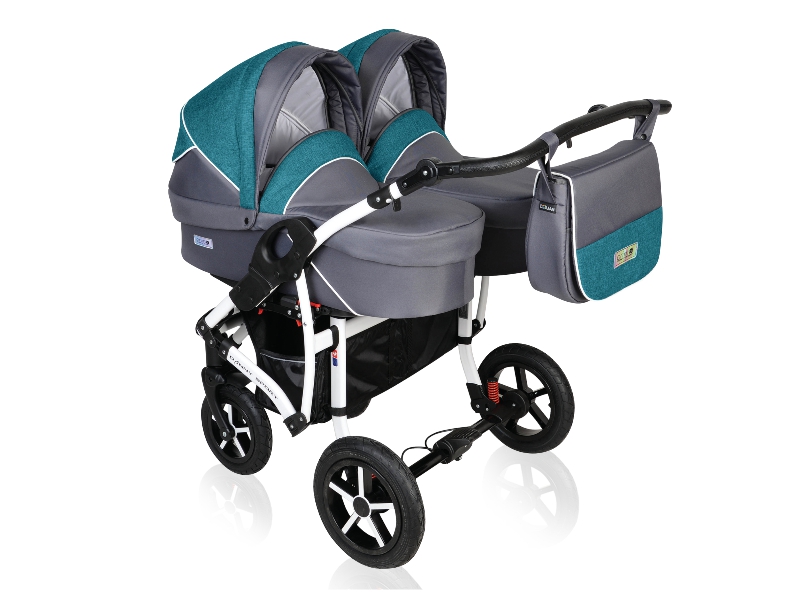 Carucior pentru gemeni 3 in 1 Twin Prim Tp05 Gray - Blue 1 Carucior pentru gemeni 3 in 1 Twin Prim Tp05 Gray - Blue