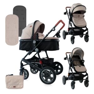 Carucior transformabil 2 in 1 cu sezut reversibil Lora Beige Black Dots