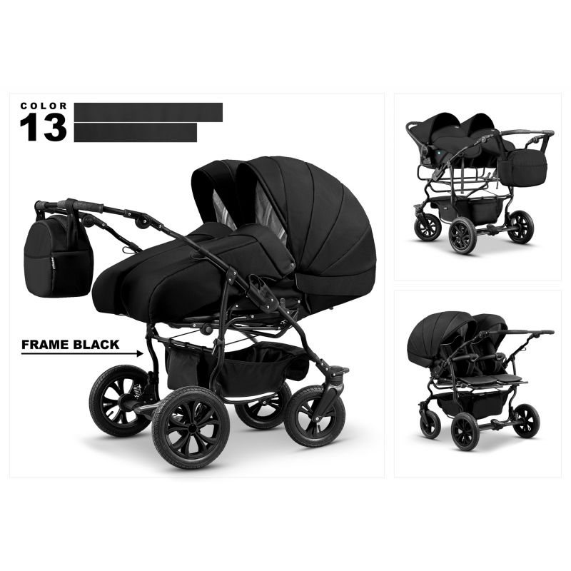 Carucior 3 in 1 pentru gemeni Mikado Duet Lux D-13 Black 1 Carucior 3 in 1 pentru gemeni Mikado Duet Lux D-13 Black