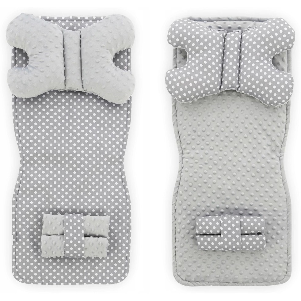 Set 5 in 1 Minky pentru carucior salteluta perna 2 protectii centuri si curelusa Tutumi GriAlb Buline 1 Set 5 in 1 Minky pentru carucior salteluta perna 2 protectii centuri si curelusa Tutumi GriAlb Buline