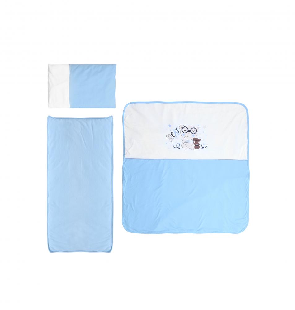 Set lenjerie carucior 3 piese de vara universala Za Za Blue 1 Set lenjerie carucior 3 piese de vara universala Za Za Blue