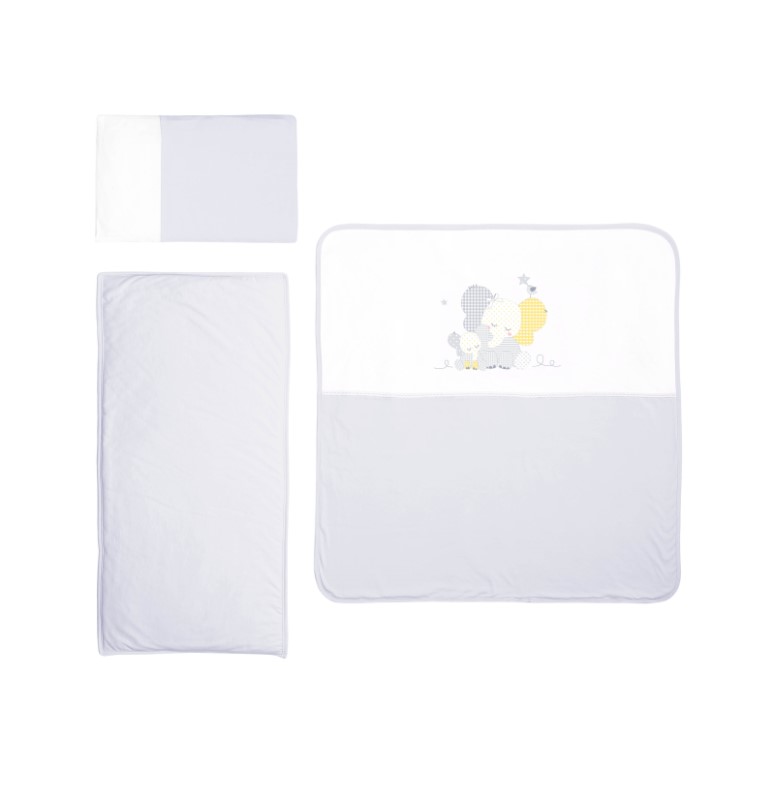 Set lenjerie carucior 3 piese de vara universala Za Za Grey 1 Set lenjerie carucior 3 piese de vara universala Za Za Grey