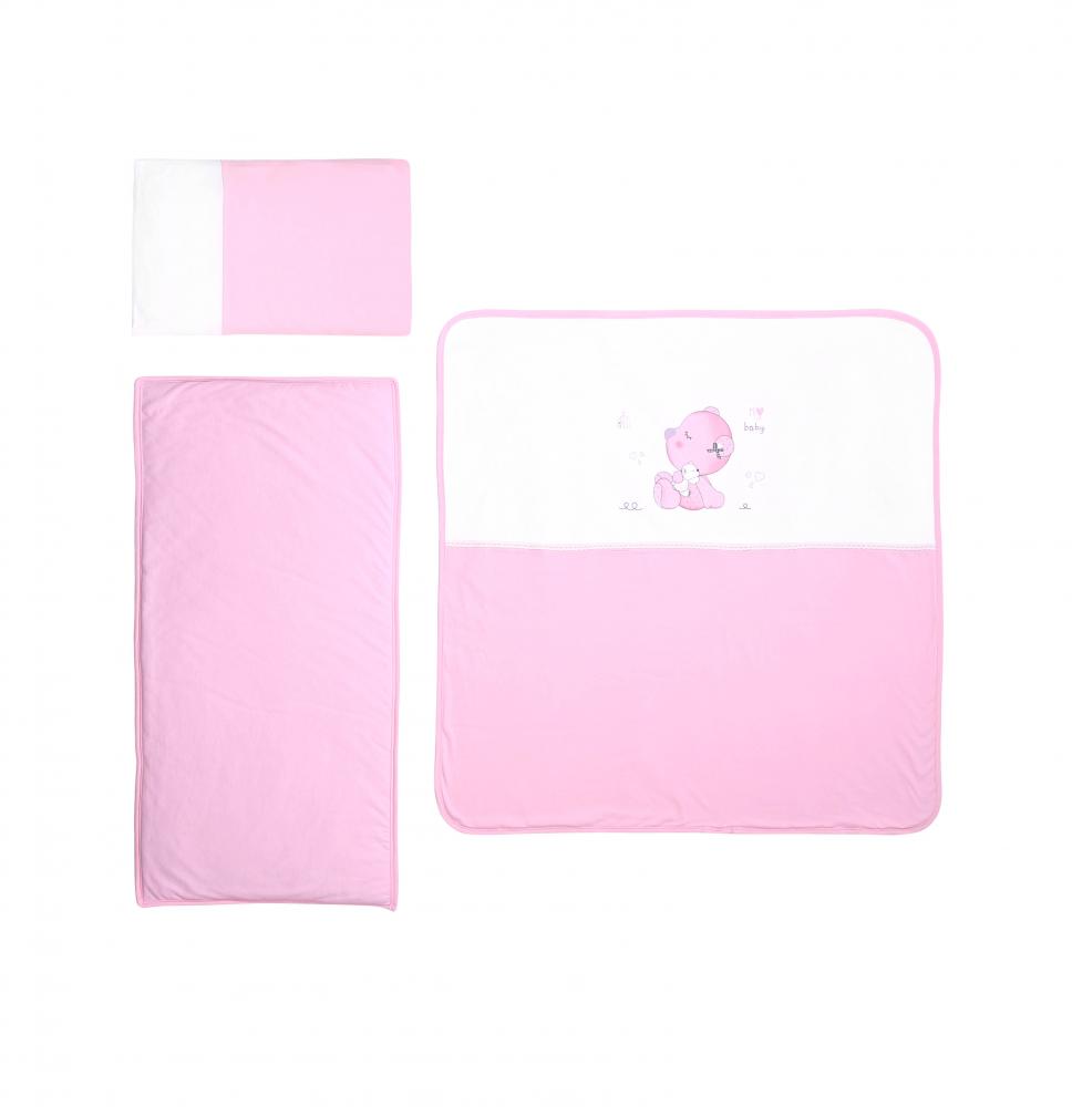 Set lenjerie carucior 3 piese de vara universala Za Za Pink 1 Set lenjerie carucior 3 piese de vara universala Za Za Pink
