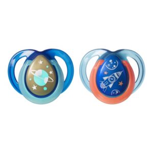 Set suzete ortodontice de Noapte Tommee Tippee 0-6 luni 2 buc racheta albastra