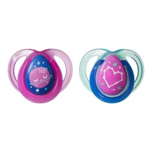 Set suzete ortodontice de Noapte Tommee Tippee 0-6 luni 2 buc roz  bleu