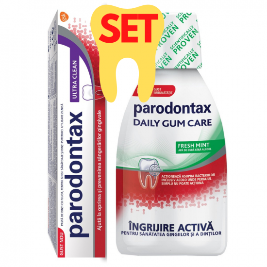 PARODONTAX PASTA DINTI ULTRA CLEAN 75ML + APA GURA DAILY CARE FRESH MINT 300ML 1 PARODONTAX PASTA DINTI ULTRA CLEAN 75ML + APA GURA DAILY CARE FRESH MINT 300ML