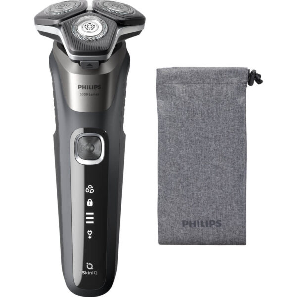 Aparat de ras Philips Shaver Series 5000 S5887/10, Barbierit umed si uscat, Fara fir, Tehnologie SkinIQ, Lame SteelPrecision, Autonomie 60 min, Gri